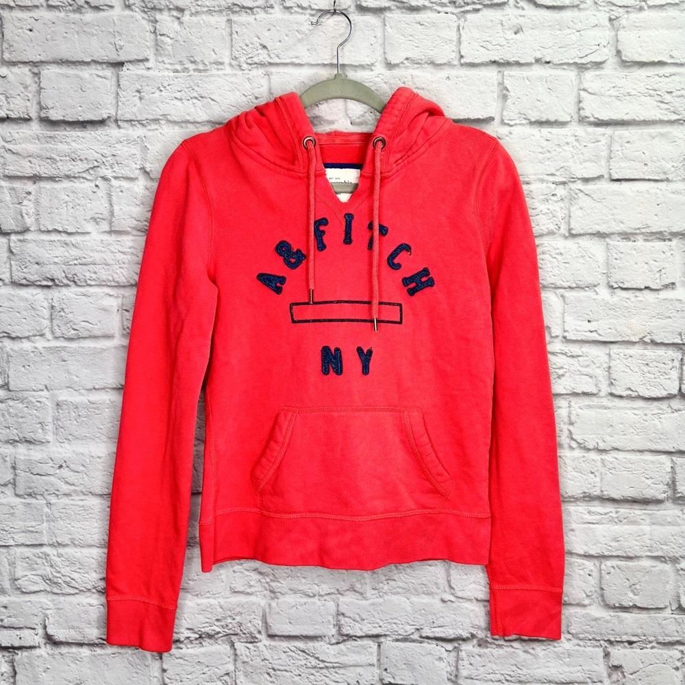 Abercrombie & Fitch Y2K Womens Hoodie Sweatshirt Size S Long Sleeve Pocket Red